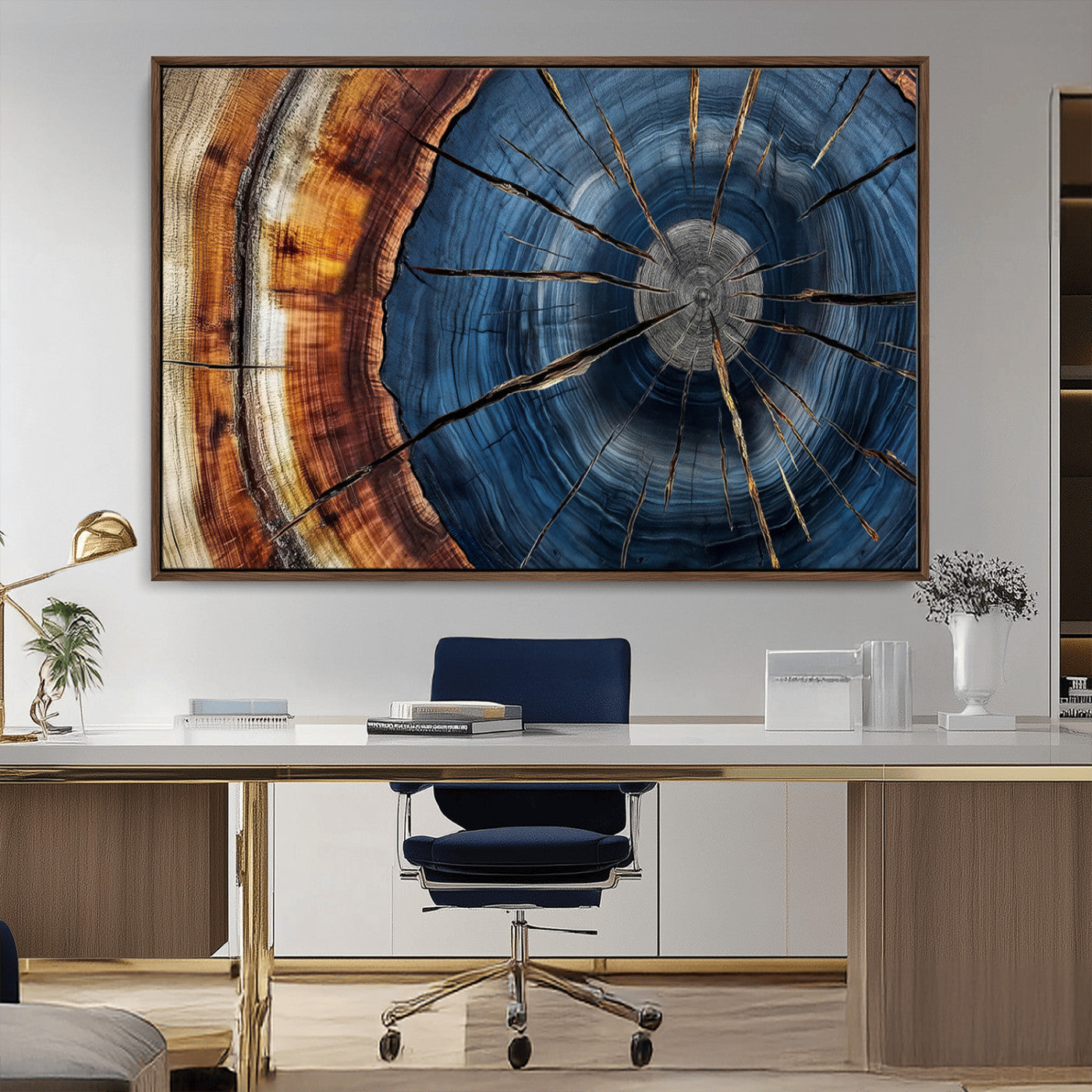 MGV-FC-36X24 - Framed Abstract Tree Ring Wall Art Print, Natural Rustic Wood Texture Canvas Print, Wood Tree Stump