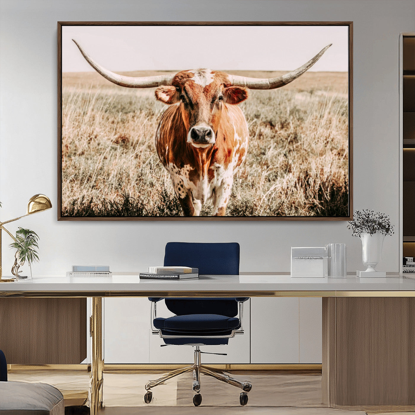MGV-FC-36X24 - Wall Art Canvas Print Majestic Longhorn Graceful Strength in Every Curve Bold Spirit of the Wild