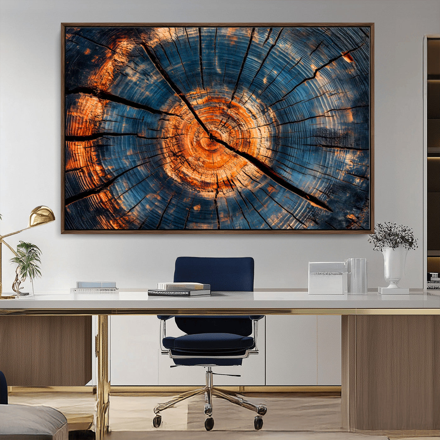 MGV-FC-36X24 - Burnt Wood Wall Art Canvas Print, Framed Aged Timber Art Picture Print, Rustic Tree Slice Perfect Rustic Decor Artwork