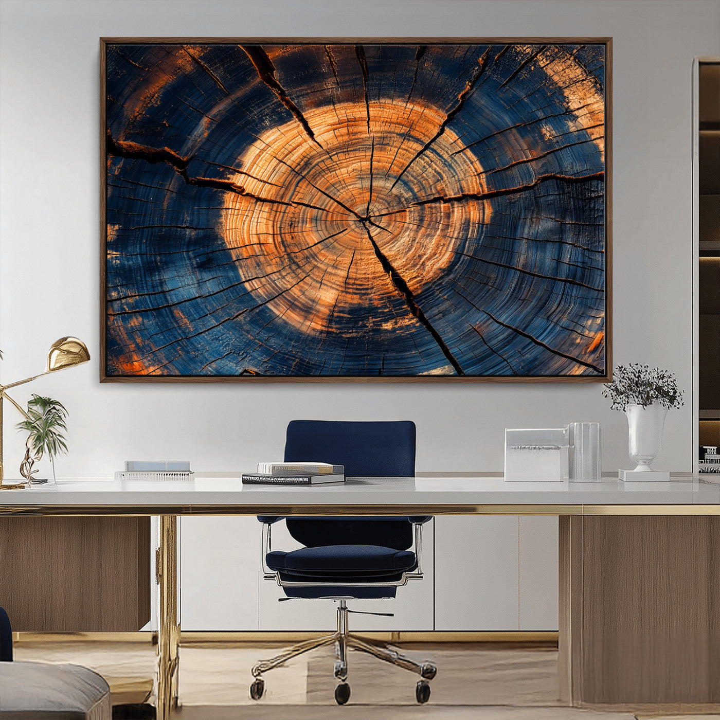 MGV-FC-36X24 - Burnt Wood Wall Art Canvas Print, Framed Aged Timber Art Picture Print, Rustic Tree Slice Perfect Rustic Decor Artwork