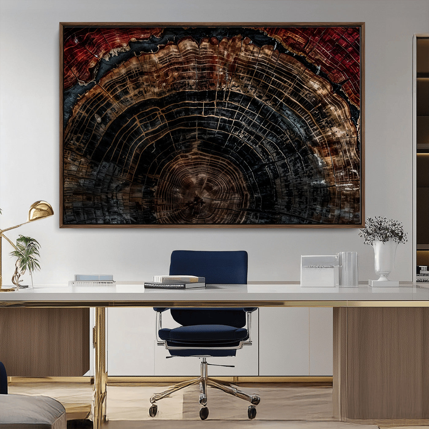MGV-FC-36X24 - Dark Wood Ring Wall Art Canvas Print, Framed Abstract Wood Tree Art Picture Print, Rustic Tree Slice Perfect Rustic Decor Artwork