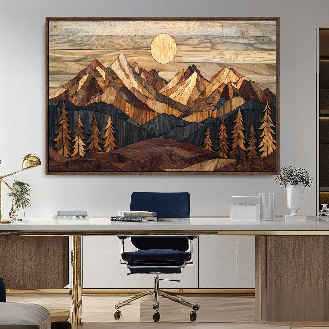 MGV-FC-36X24 - Wood Mountain Landscape Wall Art Canvas Print, Framed Sunset Hills Art Picture Print, Abstract Nature Perfect Boho Decor Artwork