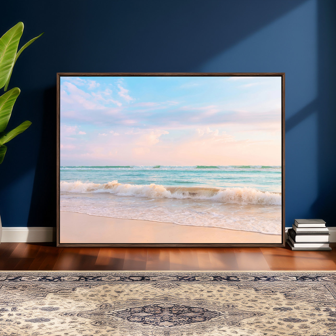 74679437-MGV-CV-36X24 - Serene Waves Wall Art – Golden Shore & Soft Pastel Sky Canvas Print, Gentle Ocean and Peaceful Sunset for Living Room or Office