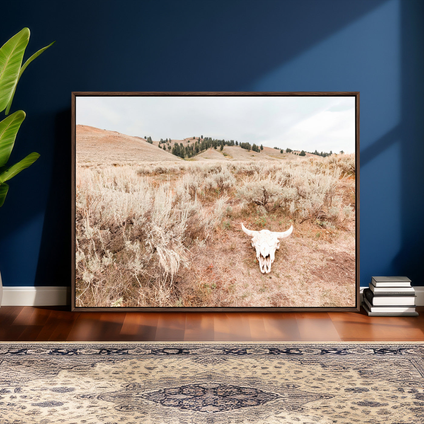 97234735-MGV-CV-36X24 - Desert Skull Wall Art – Arid Landscape & Sagebrush Canvas Print, Rustic Nature and Earth Tones for Living Room or Minimalist Decor