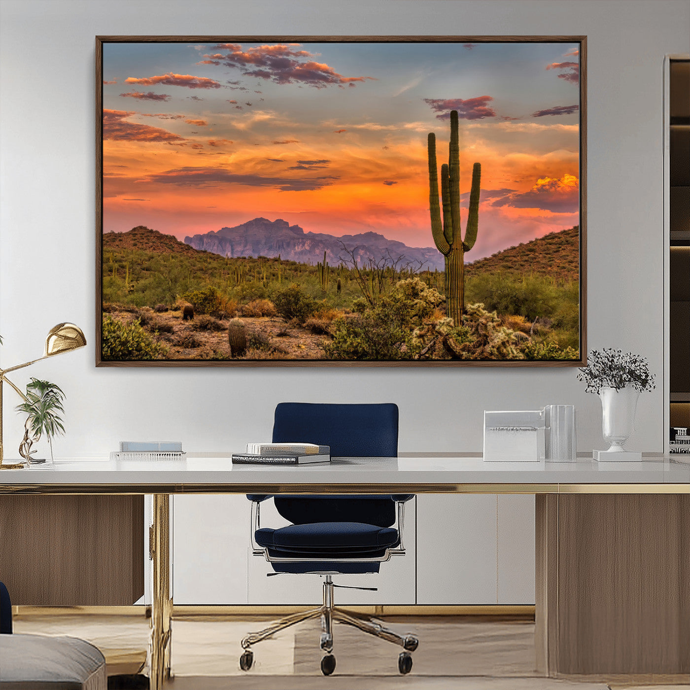 MGV-FC-36X24 - Saguaro Cactus Wall Art Canvas Print, Framed Arizona Sunset Art Picture Print, Sonoran Desert Perfect Southwestern Boho Decor Artwork