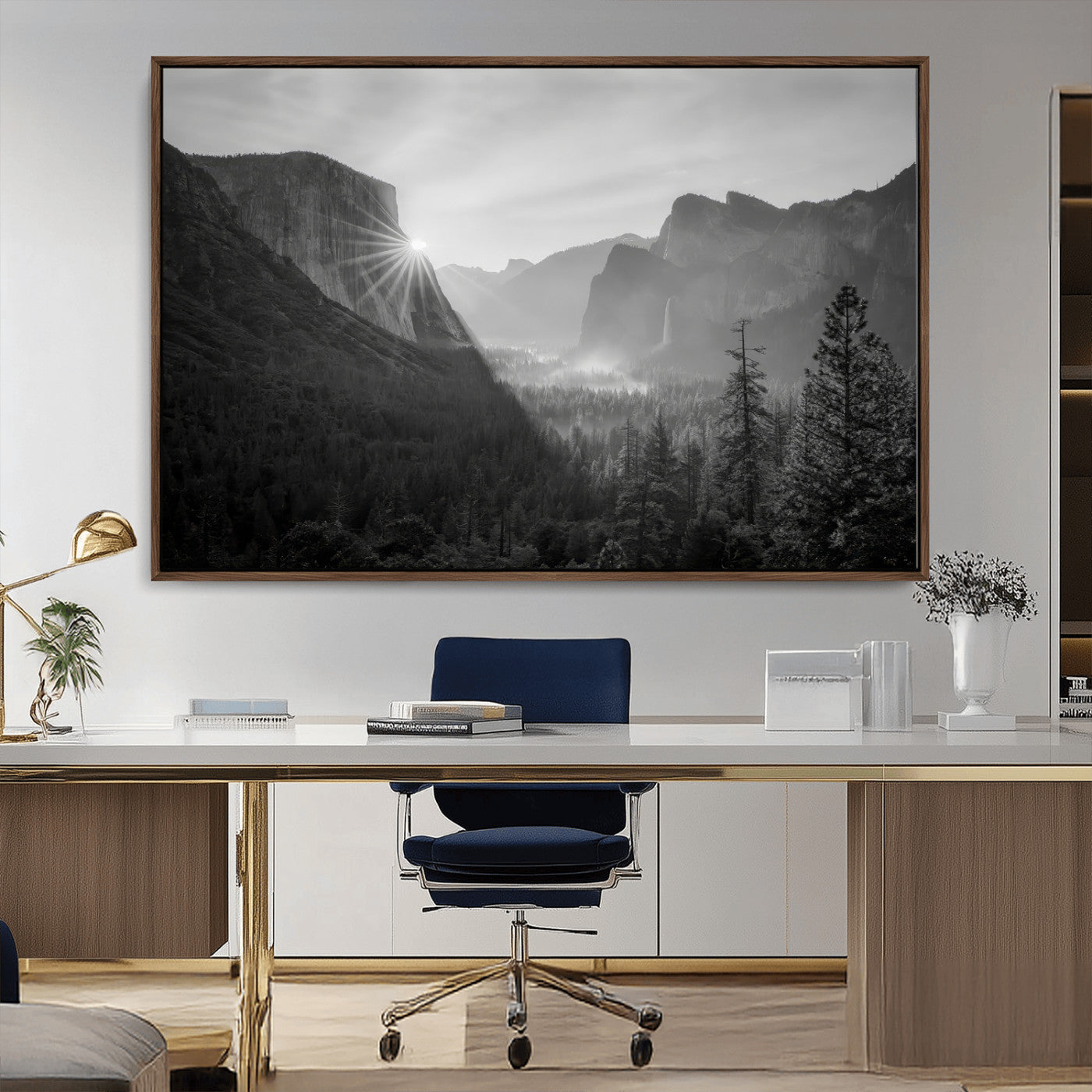 MGV-FC-36X24 - Yosemite Valley Wall Art Canvas Print, Framed El Capitan Sunrise Art Picture Print, Misty Mountain Perfect Modern Rustic Decor Artwork