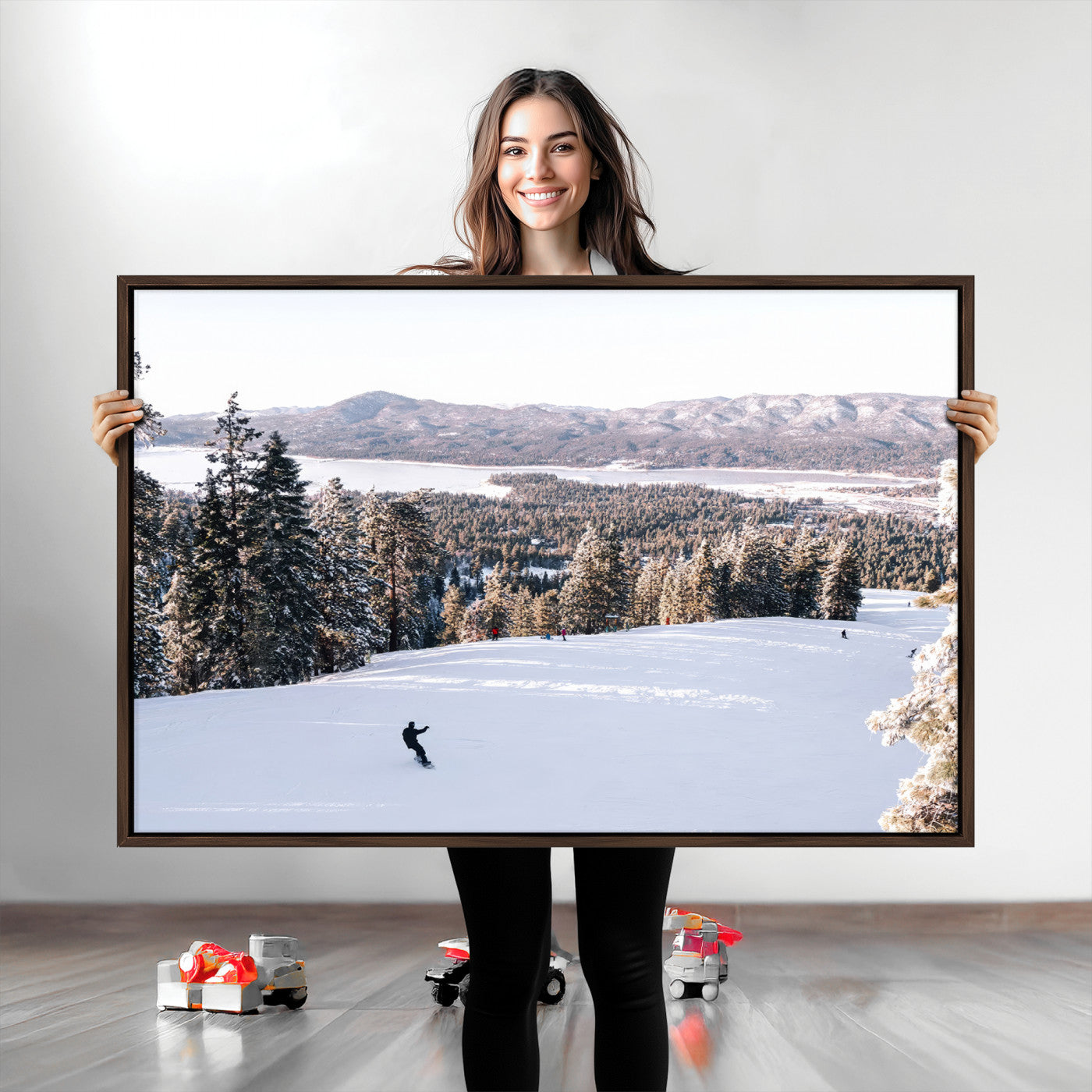 79857868-MGV-CV-36X24-Snowy Mountain Wall Art Canvas Print, Framed Ski Slope Art Picture Print, Winter Forest Perfect Rustic Decor, Framed Ski Slope Canvas