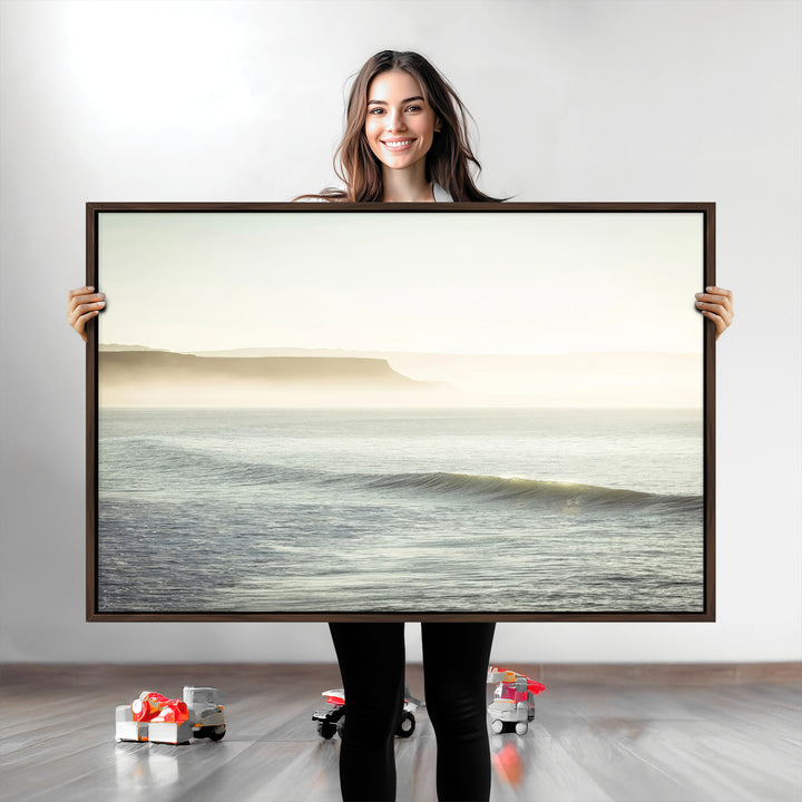 Coastal Cliffs Wall Art Canvas Print, Framed Misty Ocean Art Picture Print, Soft Morning Perfect Minimalistic Decor, Framed Misty Ocean Canvas