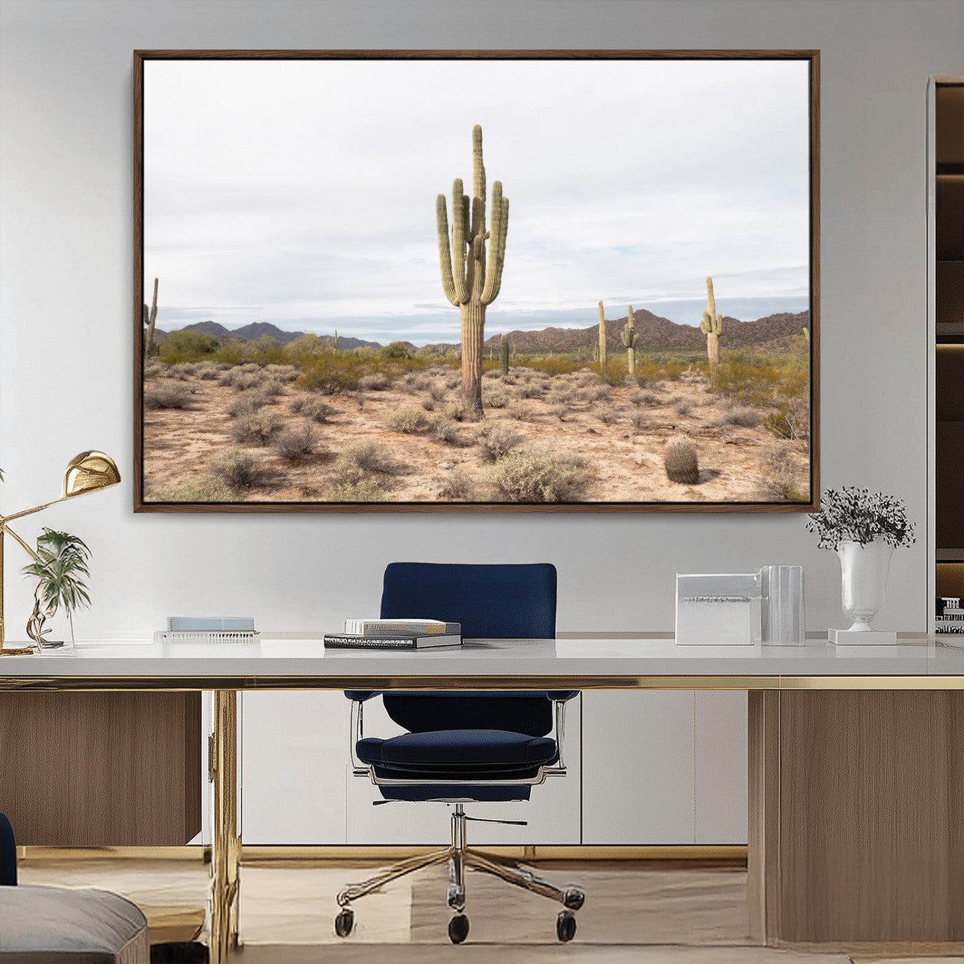 MGV-FC-36X24 - Saguaro Cactus Wall Art Canvas Print, Framed Desert Cactus Art Picture Print, Earthy Desert Perfect Southwestern Boho Decor Artwork