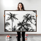 46641801-MGV-CV-40X27-Palm Wall Art Canvas Print, Framed Tropics Art Picture Print, Monochrome Perfect Minimalist Decor