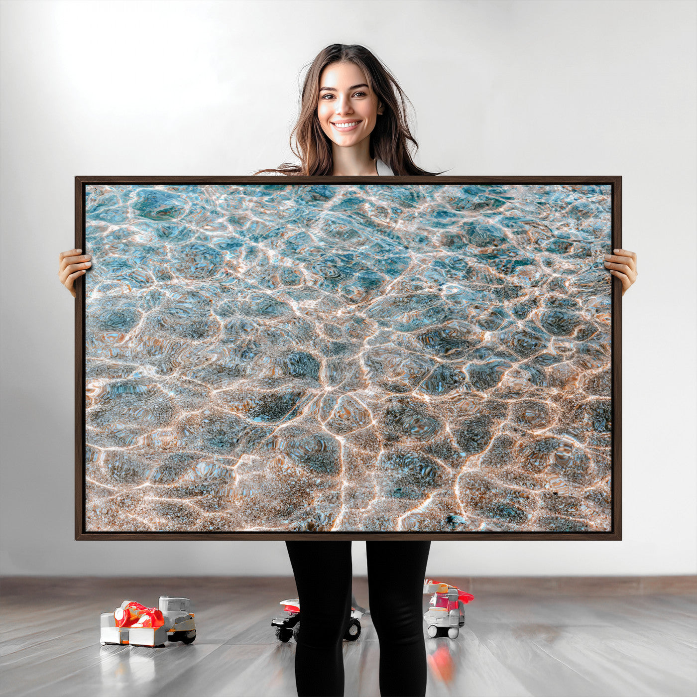 26580287-MGV-CV-36X24-Clear Water Wall Art Canvas Print, Framed Sunlit Ripples Art Picture Print, Ocean Texture Perfect Modern Coastal Decor