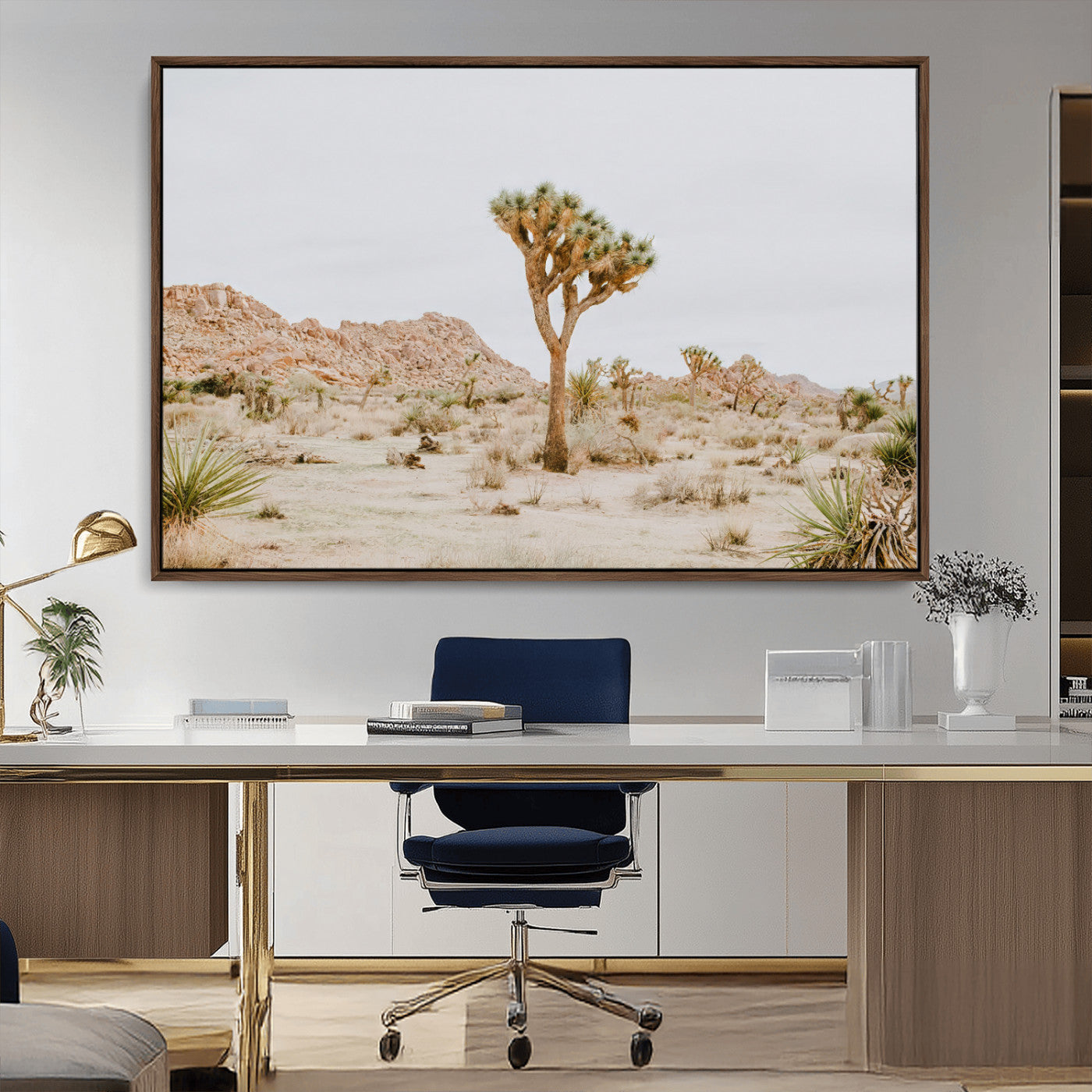 MGV-FC-36X24 - Joshua Tree Wall Art Canvas Print, Framed Neutral Desert Art Picture Print, Earthy Landscape Perfect Neutral Boho Decor Artwork