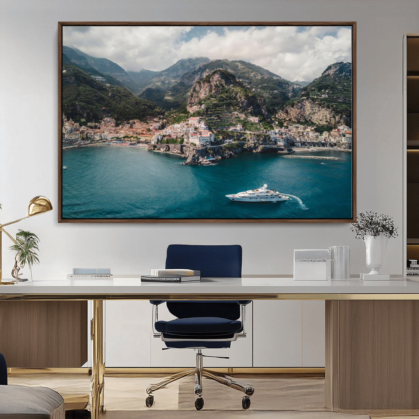 MGV-FC-36X24 - Amalfi Coast Wall Art Canvas Print, Framed Italy Travel Art Picture Print, Mediterranean Landscape Perfect Mediterranean Coastal Decor Artwork
