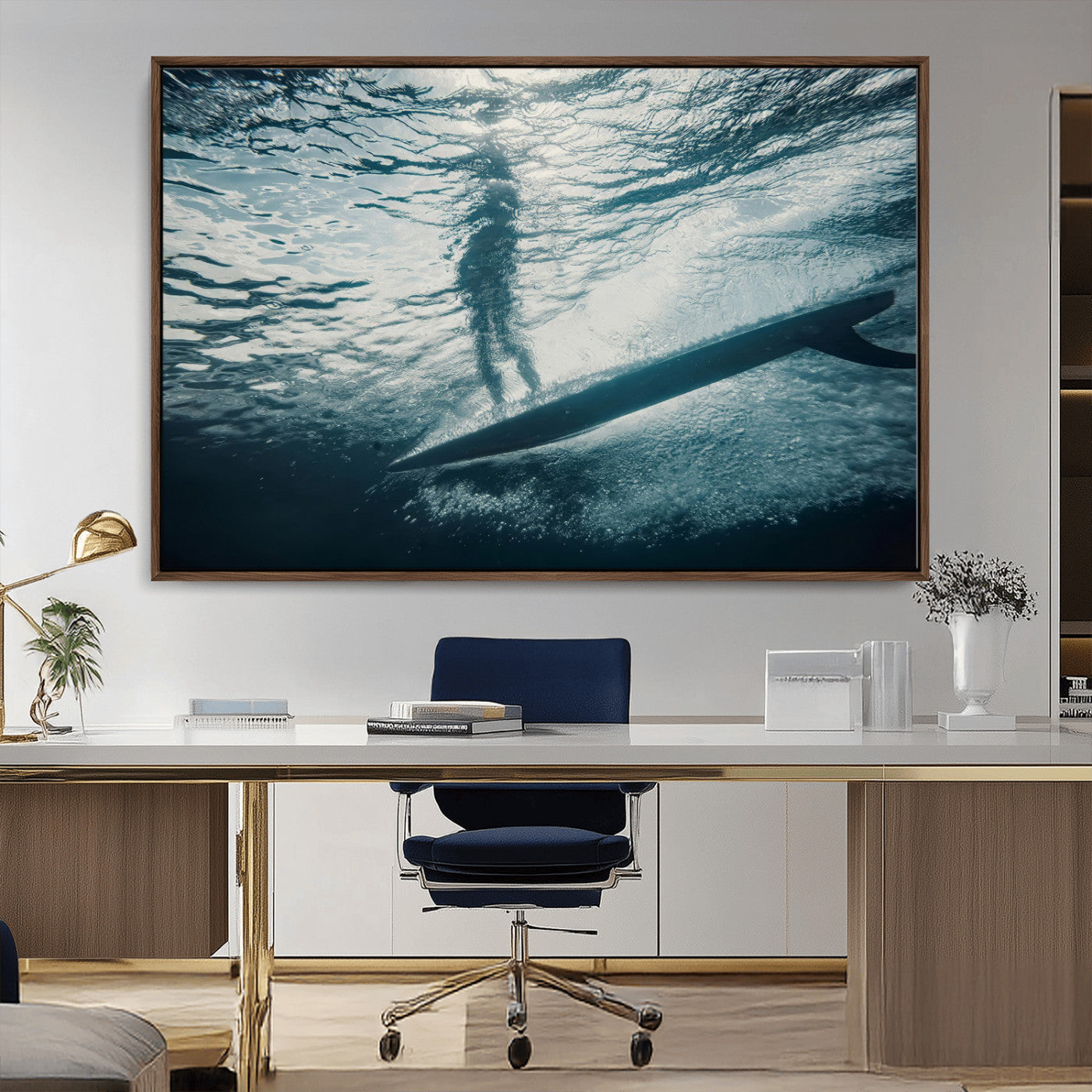 MGV-FC-36X24 - Submerged Surf Wall Art Canvas Print, Framed Underwater Perspective Art Picture Print, Ocean Surf Perfect Coastal Adventure Decor Artwork