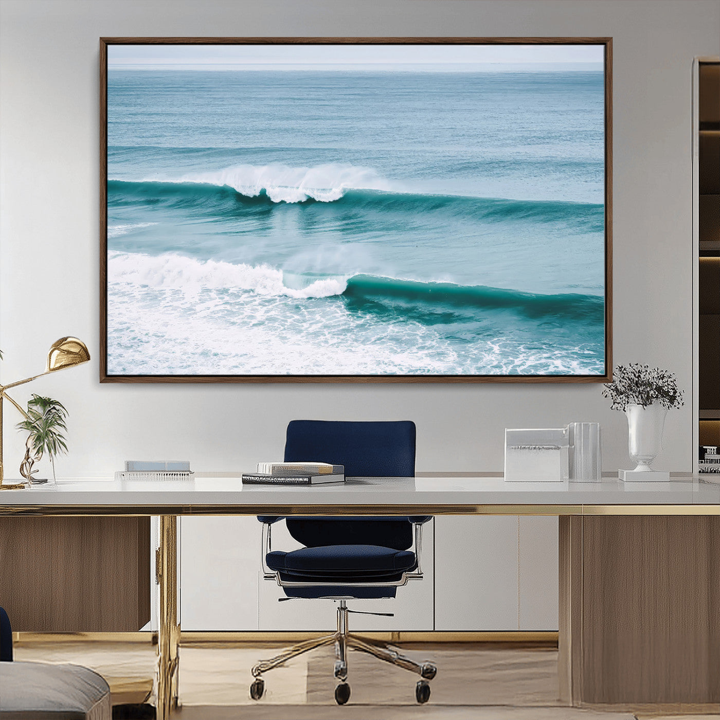 MGV-FC-36X24 - Ocean Swell Wall Art Canvas Print, Framed Surf Waves Art Picture Print, Blue Water Perfect Coastal Dynamic Decor Artwork