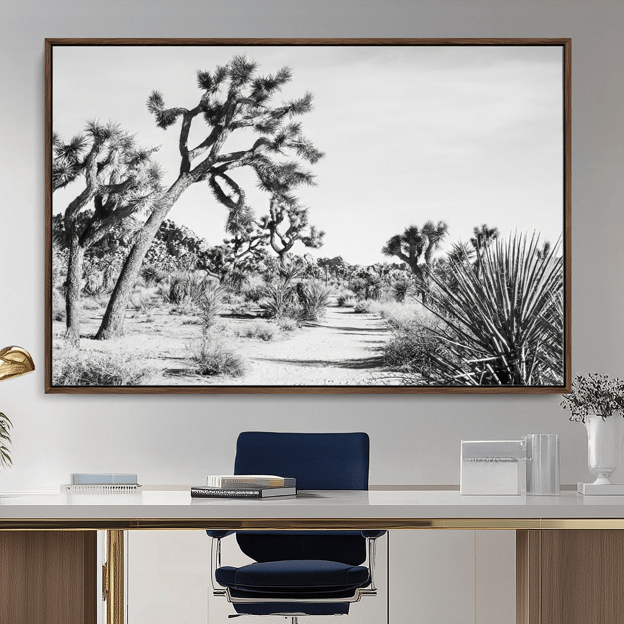 88164251-MGV-CV-36X24-Joshua Tree Desert Wall Art – Black & White Canvas Print, Nature Serenity Decor for Guest Room, Office or Living Room
