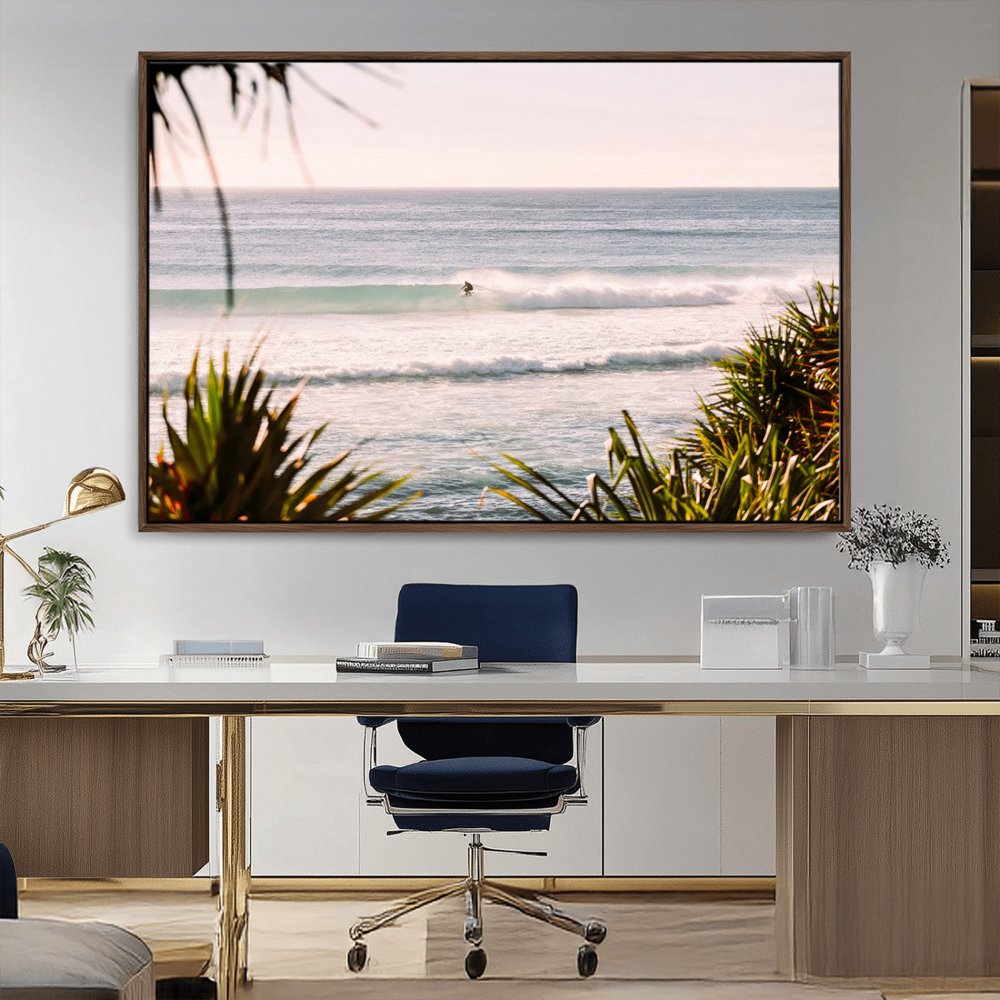 MGV-FC-36X24 - Ocean Surfer Wall Art Canvas Print, Framed Coastal Surf Art Picture Print, Tropical Beach Perfect Tropical Coastal Decor Artwork