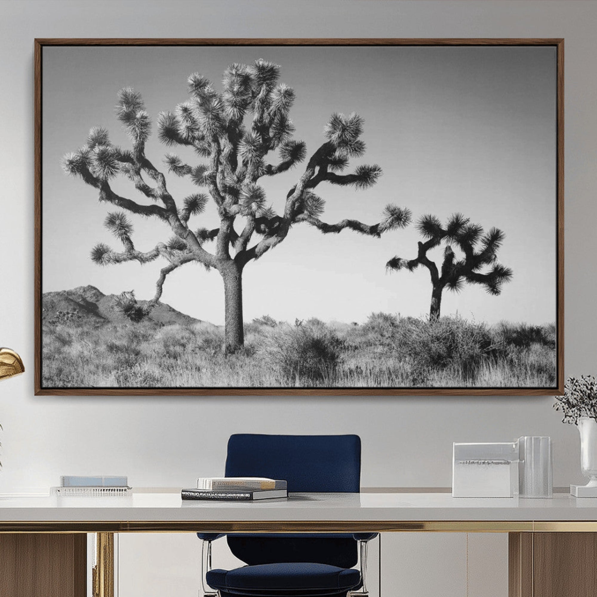 87750525-MGV-CV-36X24-Joshua Tree Wall Art Canvas Print – Framed Desert Tree Art Picture Black White Artwork for Home, Office, Living Room