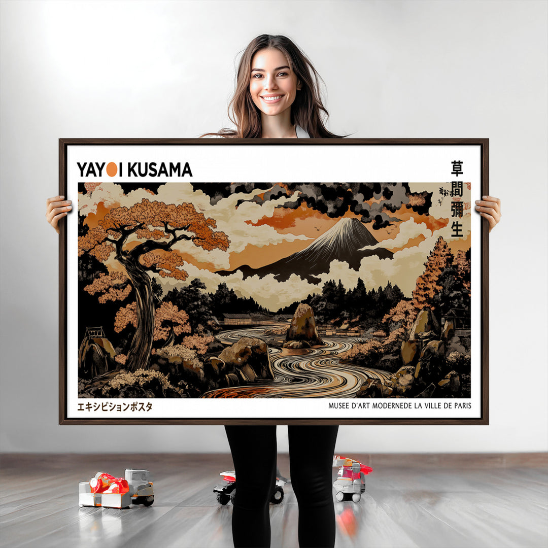 Modern Japanese Wall Art Print Yayoi Kusama Canvas Wall Art Abstract Mount Fuji Canvas Print Japanese Landscape Art Printing