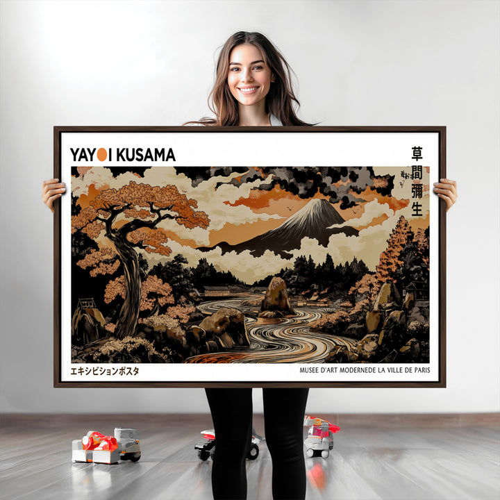 Modern Japanese Wall Art Print Yayoi Kusama Canvas Wall Art Abstract Mount Fuji Canvas Print Japanese Landscape Art Printing