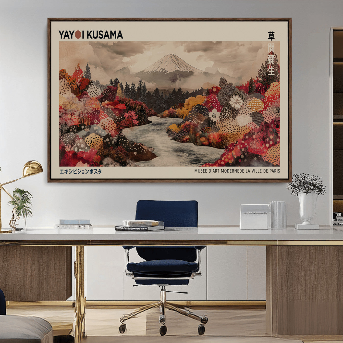 MGV-FC-36X24 - Modern Japanese Wall Art Print Yayoi Kusama Canvas Wall Art Abstract Mount Fuji Canvas Print
