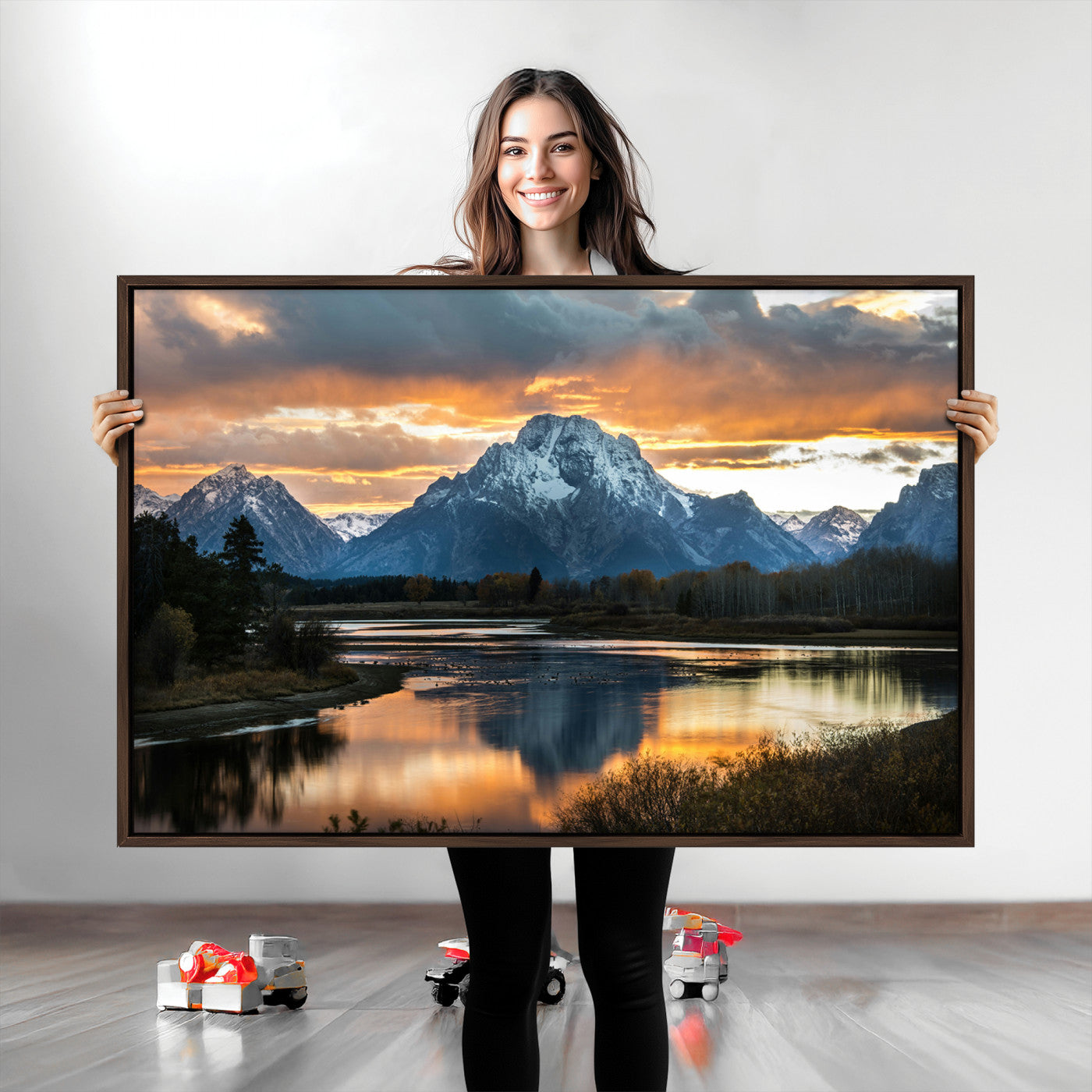 Mountain Sunset Wall Art Canvas Print, Framed Alpine Wilderness Art Picture Print, Golden Hour Perfect Wilderness Decor Artwork