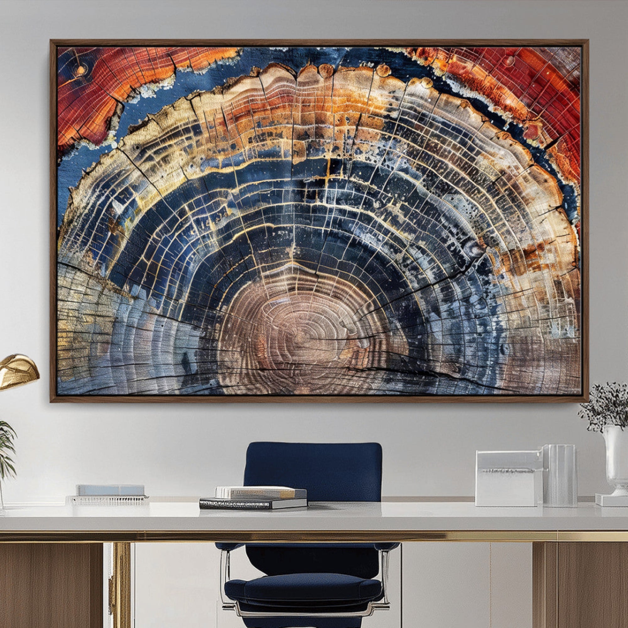 60292921-MGV-CV-36X24-Tree Rings Wall Art Canvas Print – Framed Wood Art Picture Petrified Wood Artwork for Home, Office, Living Room