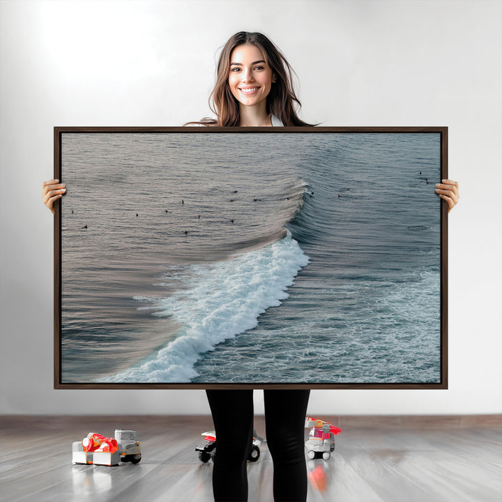 Ocean Waves Wall Art Canvas Print, Framed Coastal Serenity Art Picture Print, Surf Perfect Coastal Decor Artwork