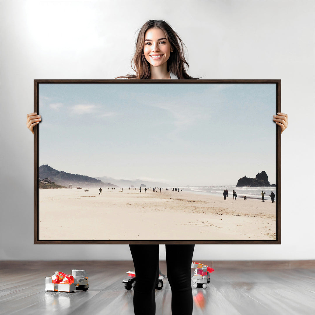 Minimalist Beach Wall Art Canvas Print, Framed Coastal Serenity Art Picture Print, Soft Sand Perfect Coastal Decor Artwork