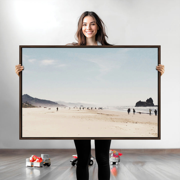 Minimalist Beach Wall Art Canvas Print, Framed Coastal Serenity Art Picture Print, Soft Sand Perfect Coastal Decor Artwork