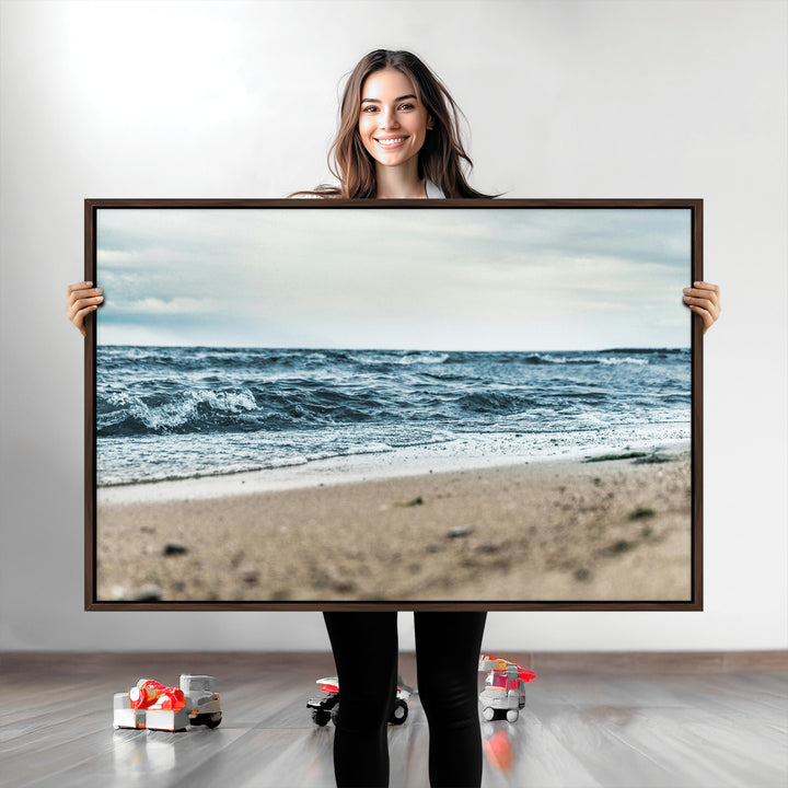 Ocean Wall Art Canvas Print, Framed Coastal Canvas Art Picture Print, Moody Seascape Perfect Coastal Minimalist Decor Artwork