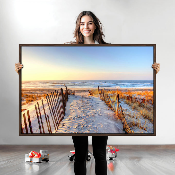 Ocean Sunset Wall Art Wall Art Canvas Print, Framed Nautical Photography Art Picture Print, Summer Beach House Decor Perfect Coastal