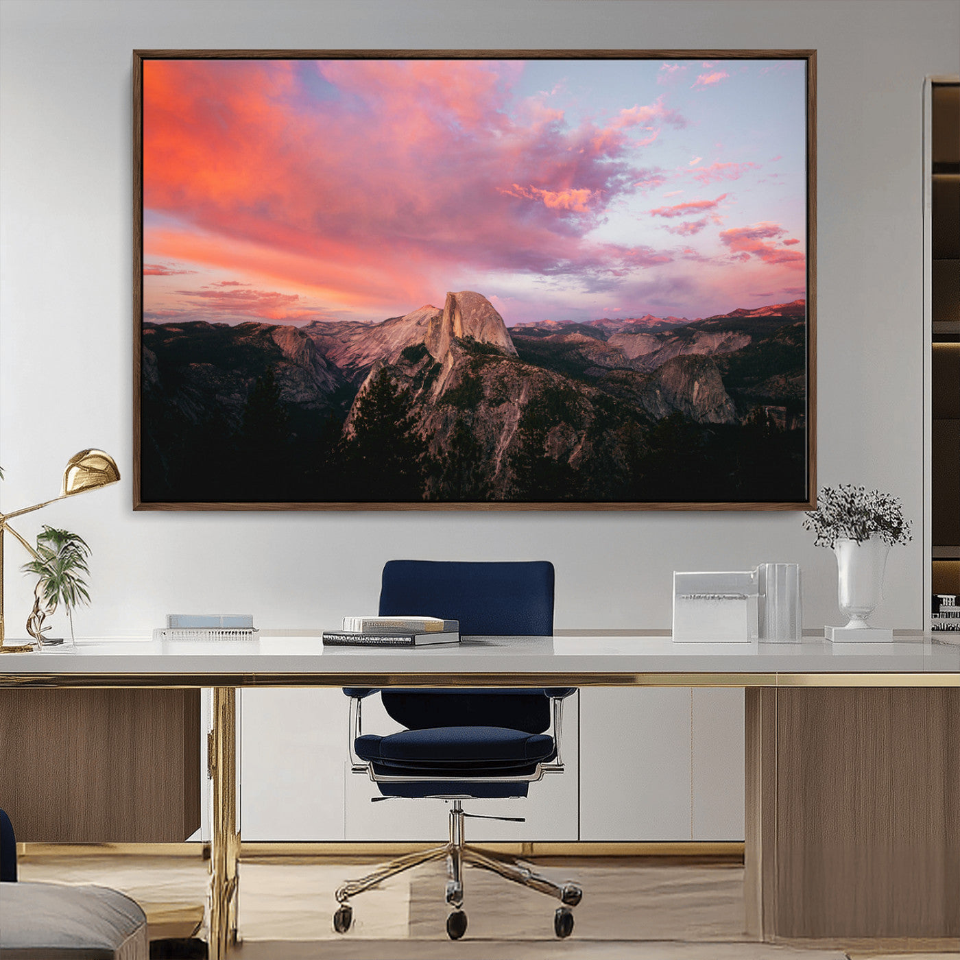 MGV-FC-36X24 - Half Dome Wall Art Canvas Print, Framed Yosemite National Park Art Picture Print, Dramatic Sunset Perfect Adventurous Wilderness Decor Artwork