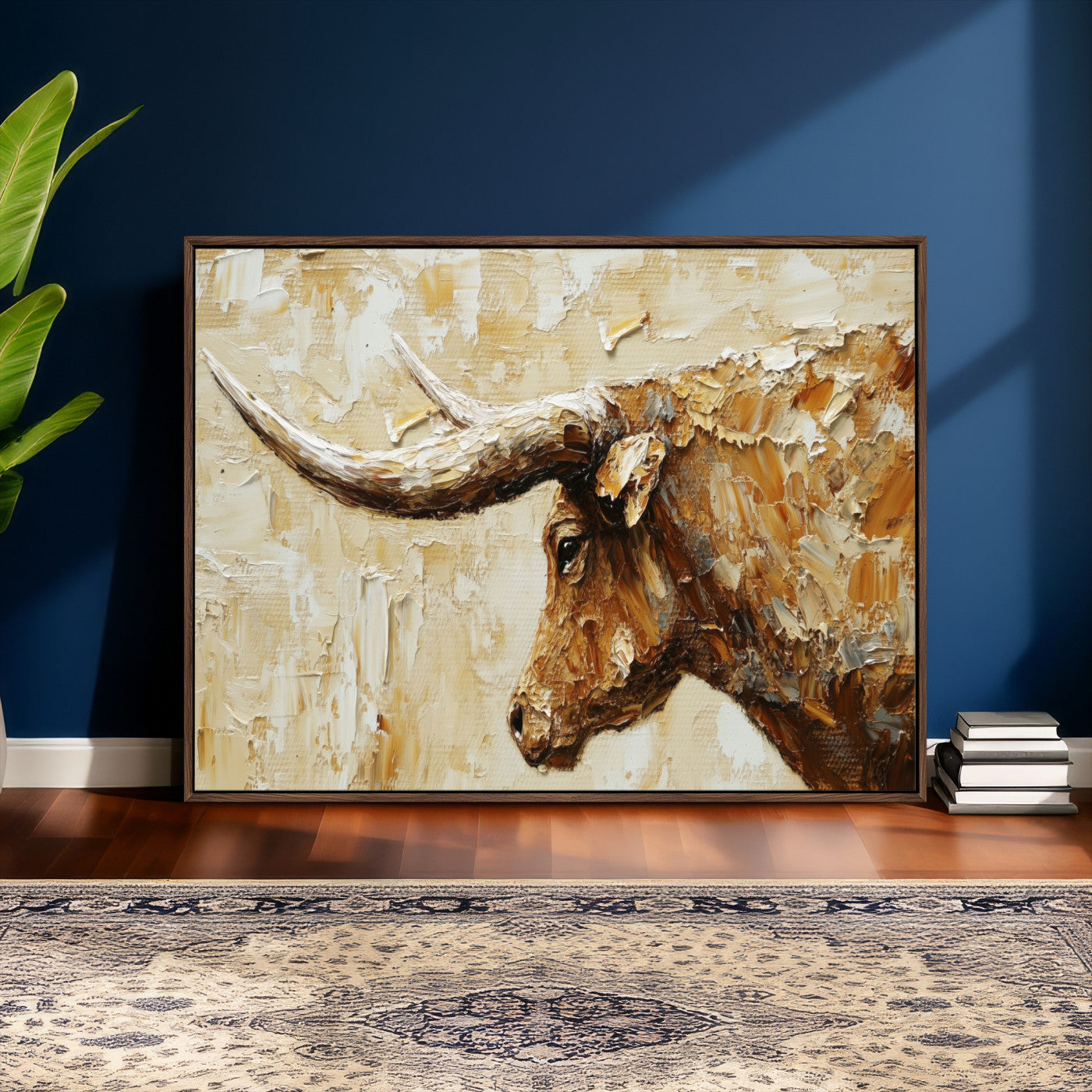 69611428-MGV-CV-36X24 - Rustic Longhorn Bull Wall Art Canvas Print – Vintage Western Cattle Painting, Texas Abstract Wall Cow Prints