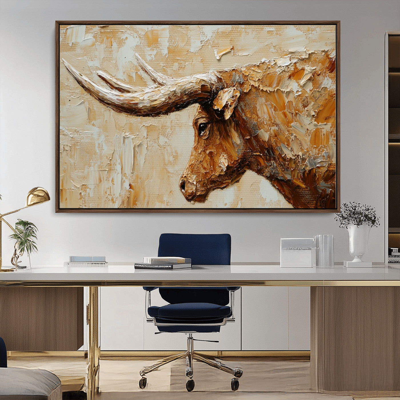 69611428-MGV-CV-36X24-Rustic Longhorn Bull Wall Art Canvas Print – Vintage Western Cattle Painting, Texas Steer Artwork for Ranch, Farmhouse or Cowboy Decor