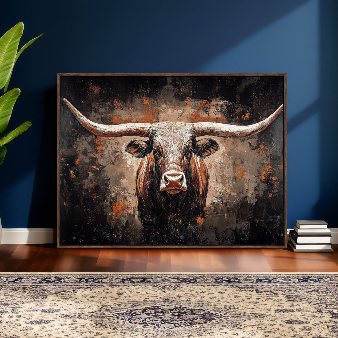 24779067-MGV-CV-36X24 - Rustic Longhorn Bull Wall Art Canvas Print – Vintage Western Cattle Painting, Texas Steer Artwork