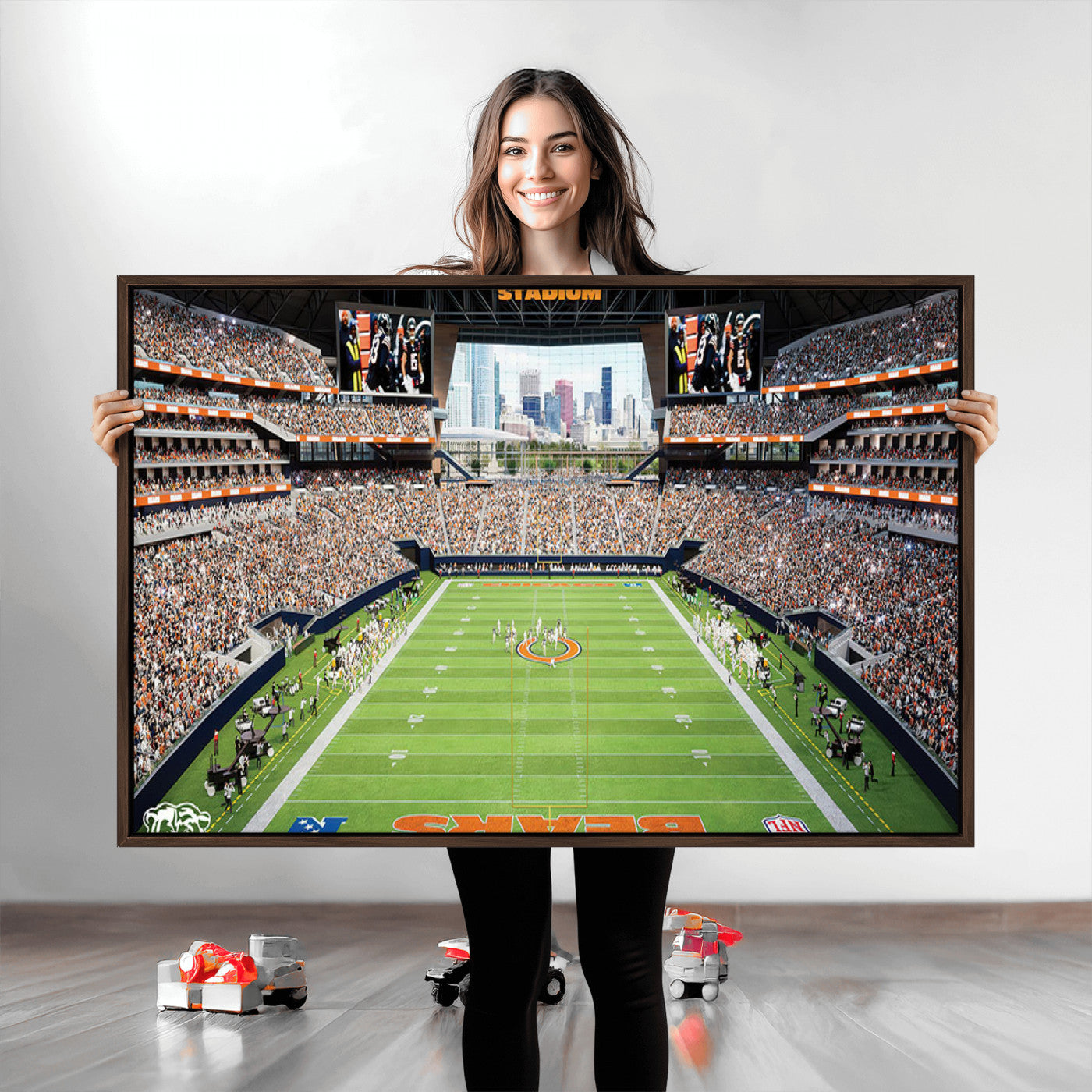 76935553-MGV-CV-36X24-Chicago Bears Soldiers Field Wall Art Canvas Print – Framed Football Stadium Artwork for Sports Fans, Soldier Field Skyline Canvas Decor for Game Room or Man Cave