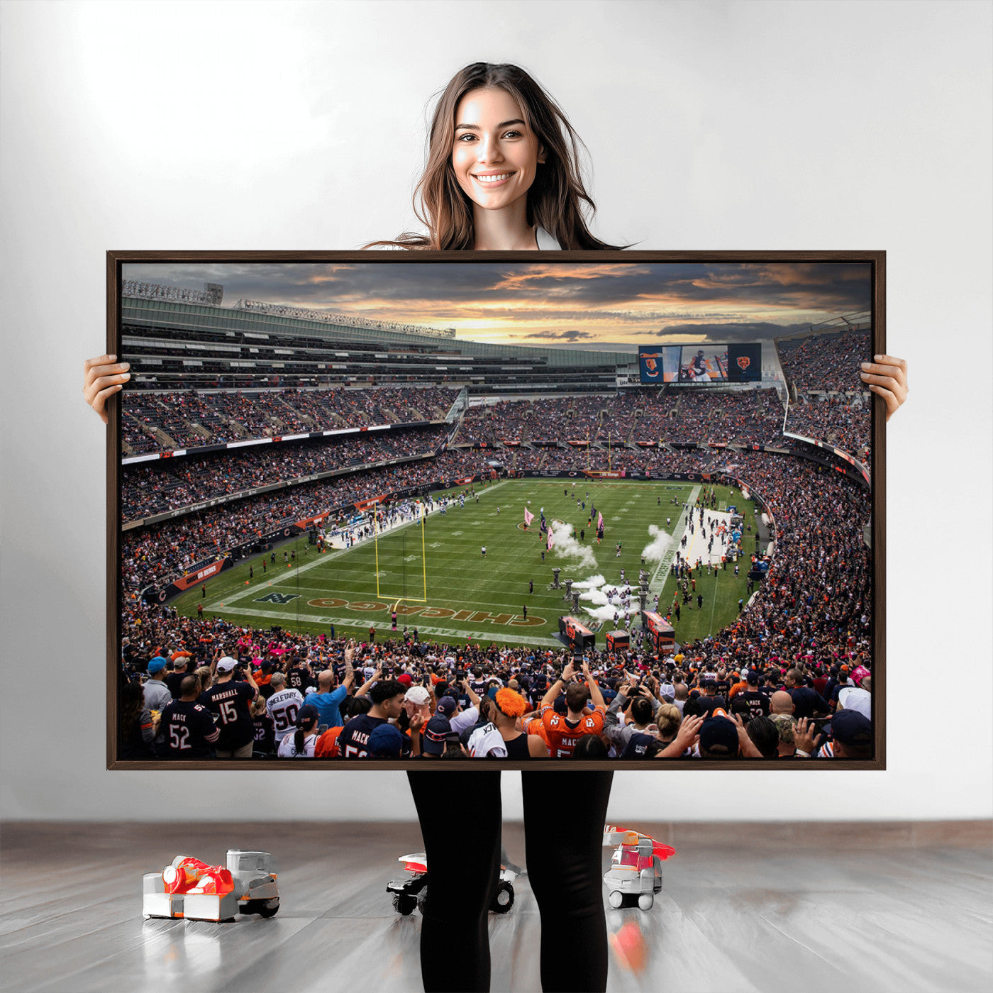 87578930-MGV-CV-36X24-Chicago Bears Soldiers Field Wall Art Canvas Print – Framed Football Stadium Artwork for Sports Fans, Soldier Field Skyline Canvas Decor for Game Room or Man Cave