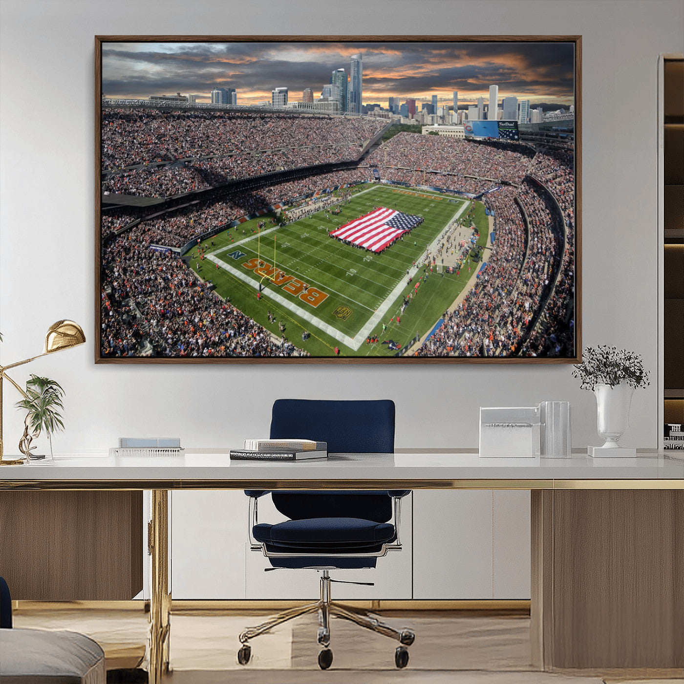 MGV-FC-36X24 - Chicago Bears Soldiers Field Wall Art Canvas Print – Framed Football Stadium Artwork for Sports