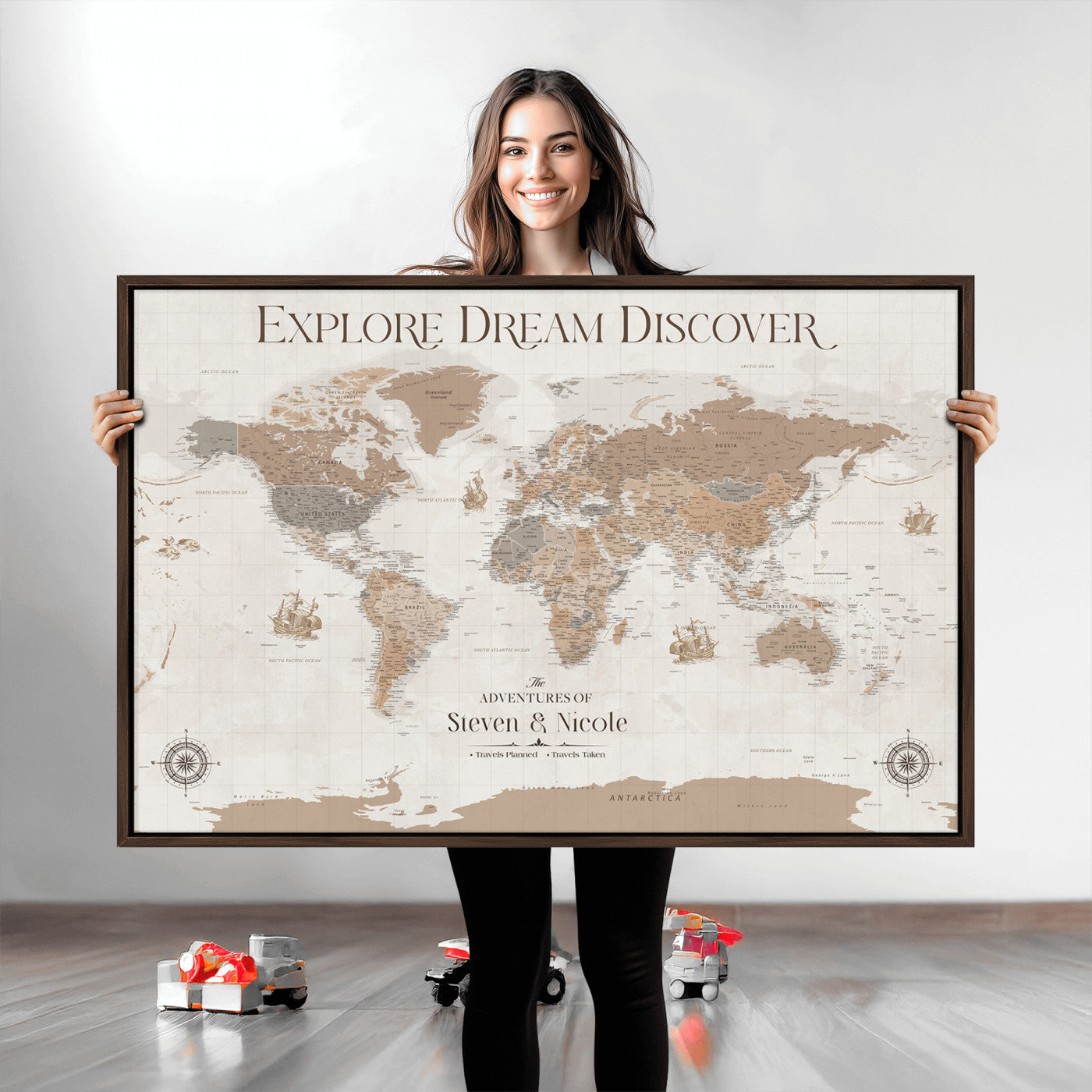 95738134-MGV-CV-36X24-Custom Push Pin World Map Wall Canvas Print – Personalized Travel Tracker with Pins – Framed Large Multi-Size Canvas for Home Office Decor