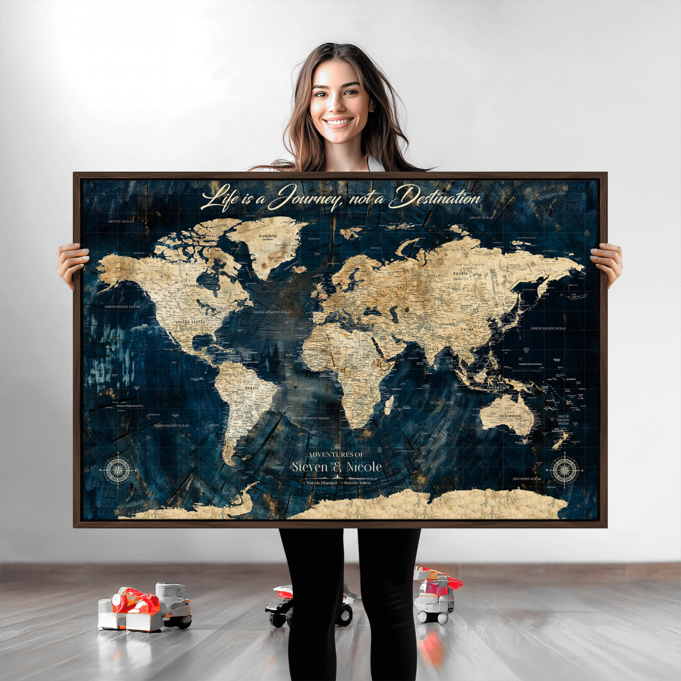 23551206-MGV-CV-36X24-Custom Push Pin World Map Wall Canvas Print – Personalized Travel Tracker with Pins – Framed Large Multi-Size Canvas for Home Office Decor