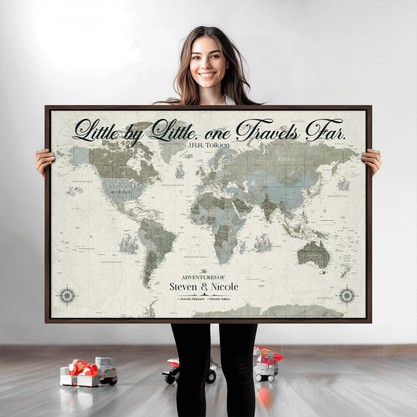 72081300-MGV-CV-36X24-Custom Push Pin World Map Wall Canvas Print – Personalized Travel Tracker with Pins – Framed Large Multi-Size Canvas for Home Office Decor
