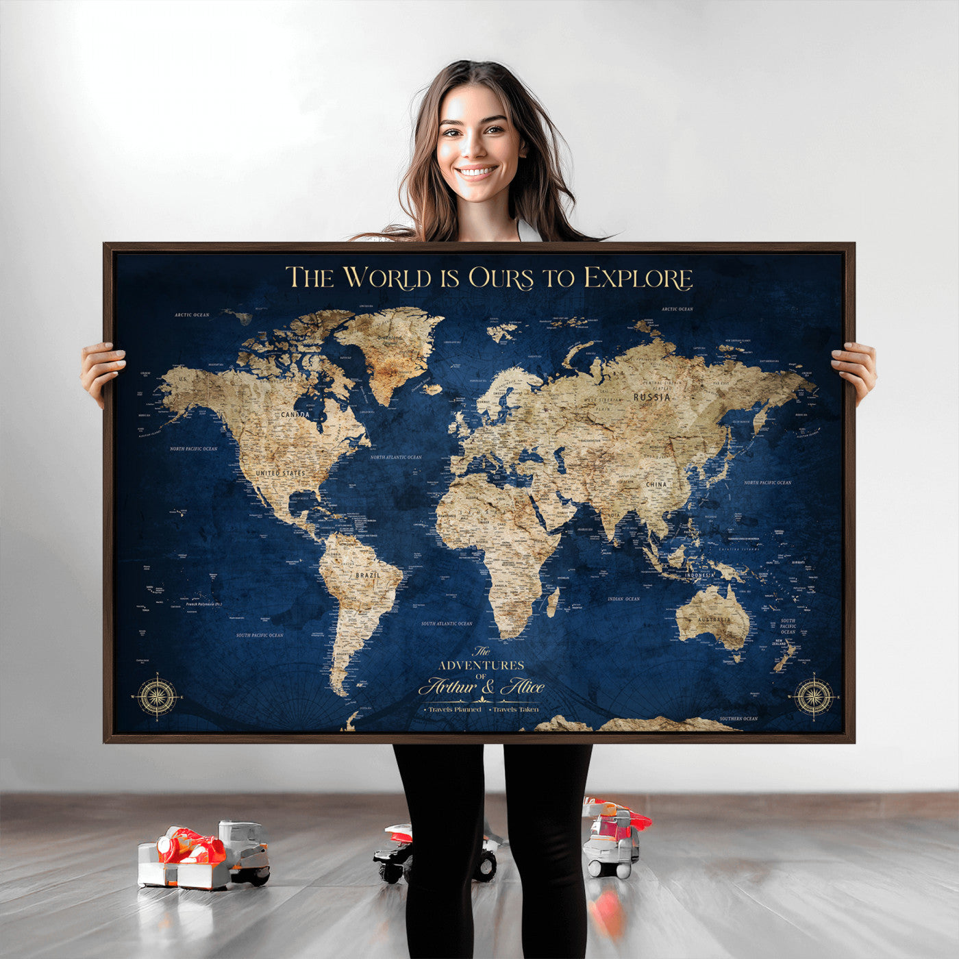 10181149-MGV-CV-36X24-Custom Push Pin World Map Wall Canvas Print – Personalized Travel Tracker with Pins – Framed Large Multi-Size Canvas for Home Office Decor