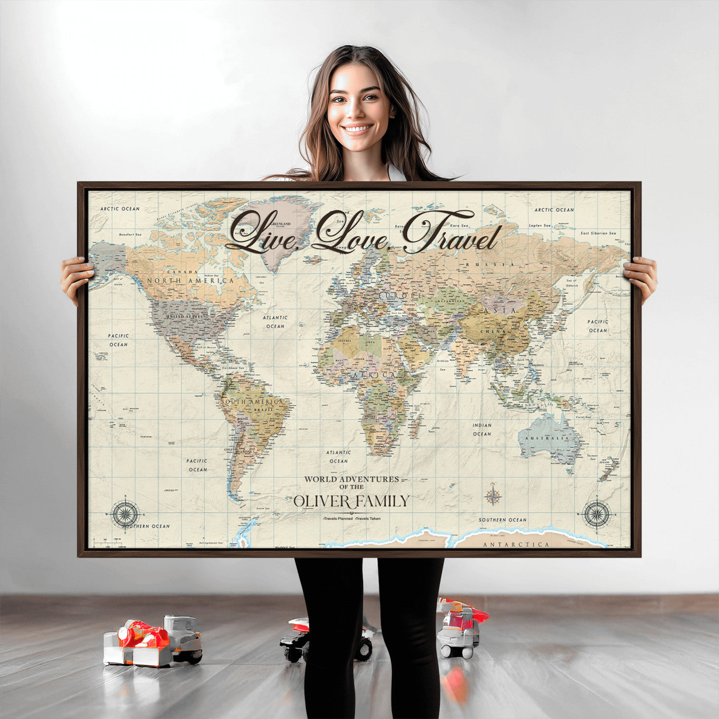49563244-MGV-CV-36X24-Custom Push Pin World Map Wall Canvas Print – Personalized Travel Tracker with Pins – Framed Large Multi-Size Canvas for Home Office Decor
