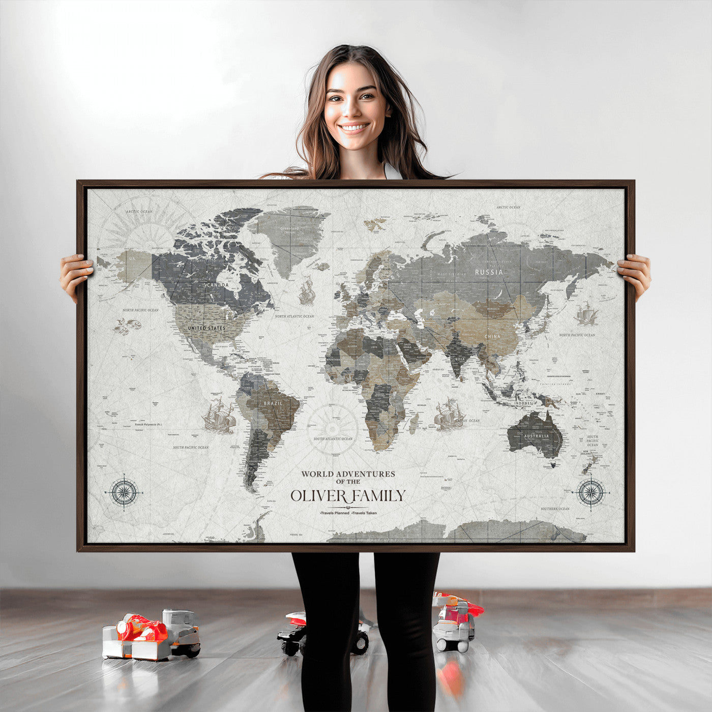 24596128-MGV-CV-36X24-Custom Push Pin World Map Wall Canvas Print – Personalized Travel Tracker with Pins – Framed Large Multi-Size Canvas for Home Office Decor