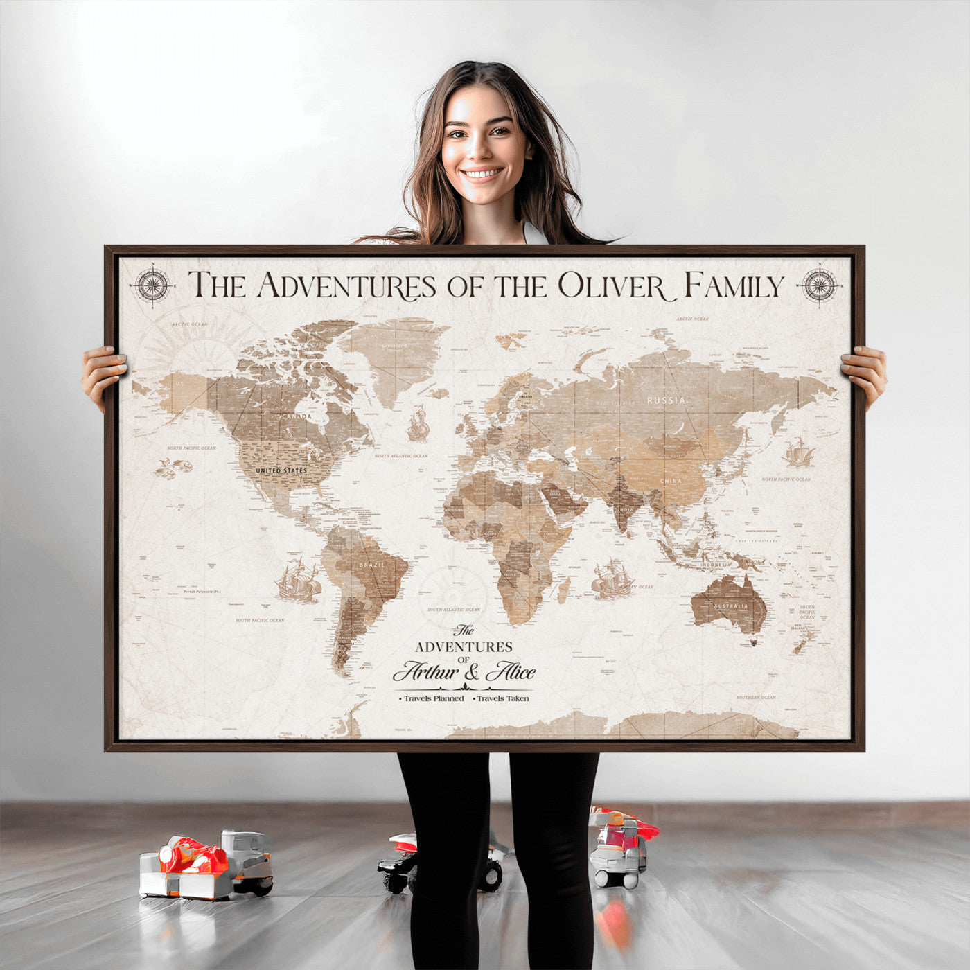 58395047-MGV-CV-36X24-Custom Push Pin World Map Wall Canvas Print – Personalized Travel Tracker with Pins – Framed Large Multi-Size Canvas for Home Office Decor