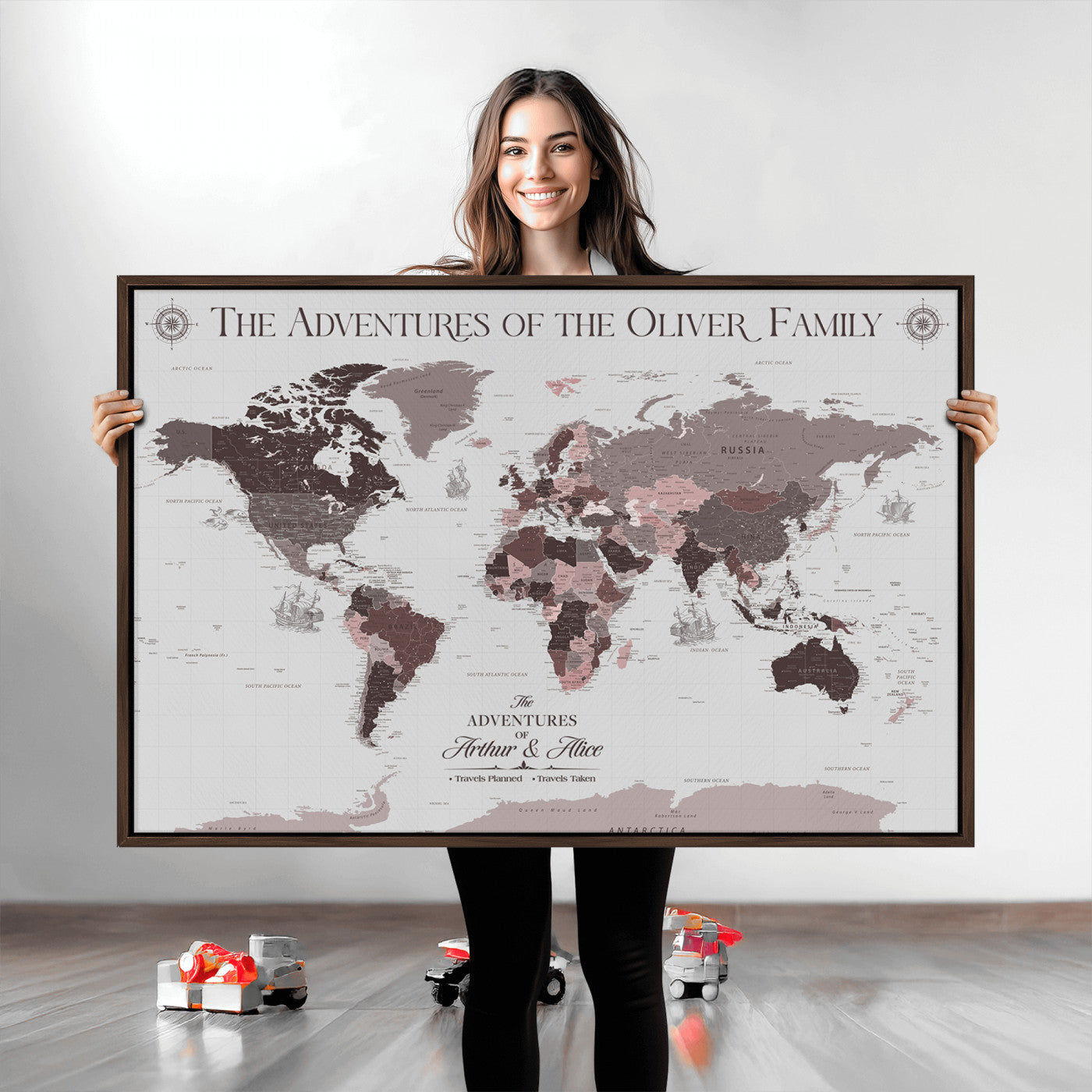 43789856-MGV-CV-36X24-Custom Push Pin World Map Wall Canvas Print – Personalized Travel Tracker with Pins – Framed Large Multi-Size Canvas for Home Office Decor