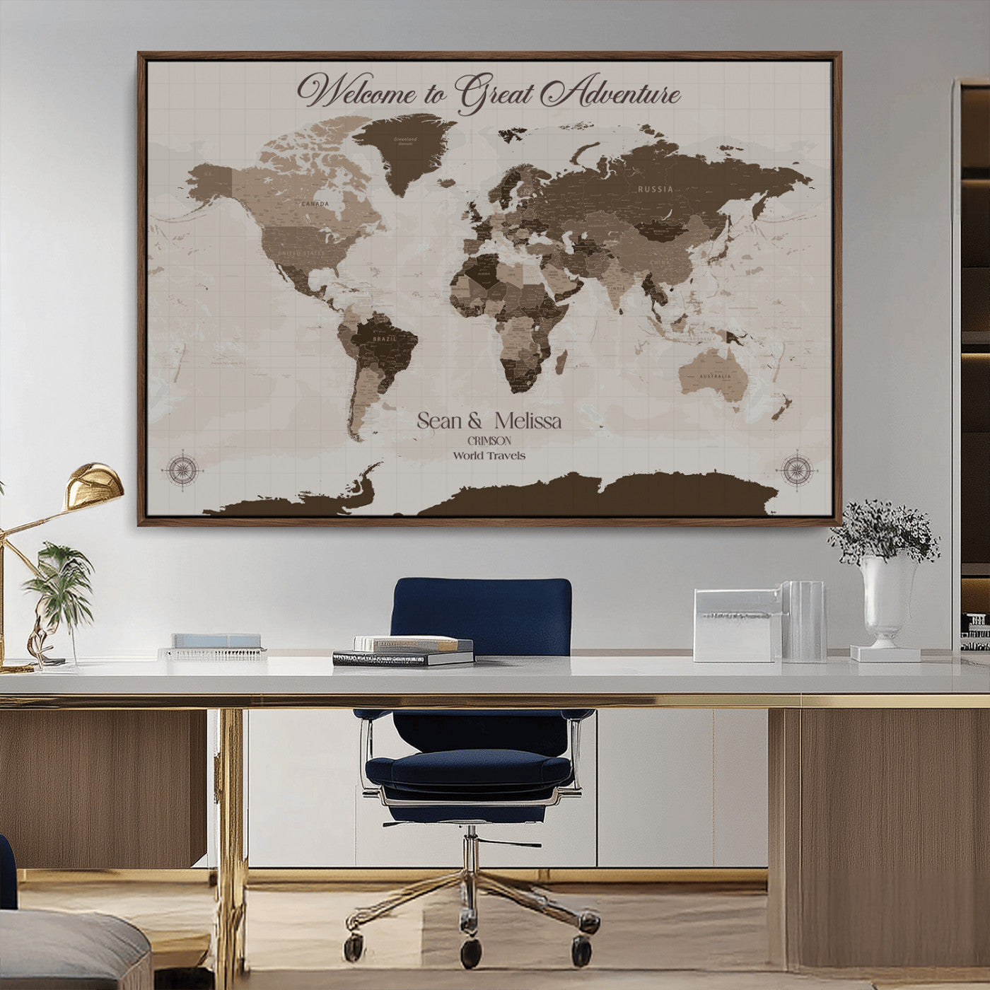 49871705-MGV-CV-36X24-Custom Push Pin World Map Wall Canvas Print – Personalized Travel Tracker with Pins – Framed Large Multi-Size Canvas for Home Office Decor