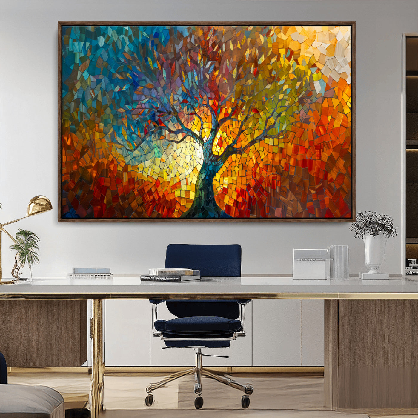 MGV-FC-36X24 - Yggdrasil Tree of Life Mosaic Stained Glass Wall Art Canvas, Yggdrasil Tree of Life Mosaic Canvas