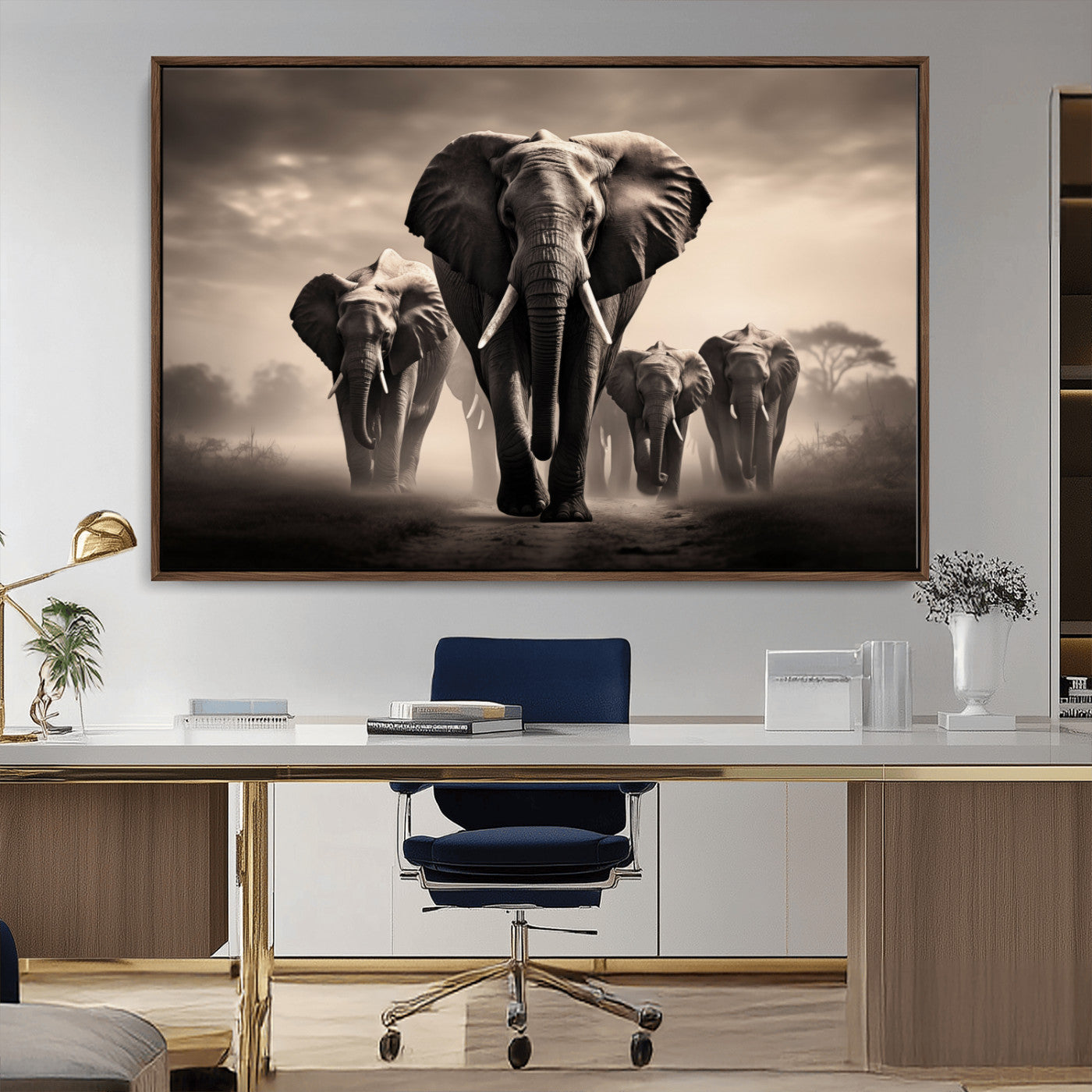 48598F10-MGV-CV-36X24-Elephant Family Wall Art Canvas Print, Framed Elephant Wall Art Home Decor